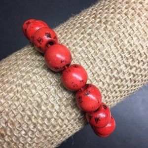 Dark Orange Stretch Bracelet Black Wooden Halloween Fall Autumn Retro BoHo